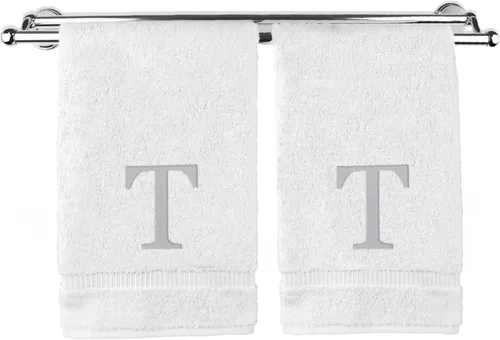 Vista 178 de Toalla de mano monogramada, regalo personalizado, juego de 2 - Toalla bordada con letra de bloque dorada - Extra absorbente 100% algodón turco