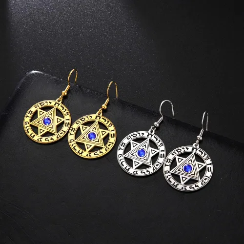 Vista 6 de Pendientes de estrella de David Megan Star Israel Hebreo para mujer, joyería judía vintage