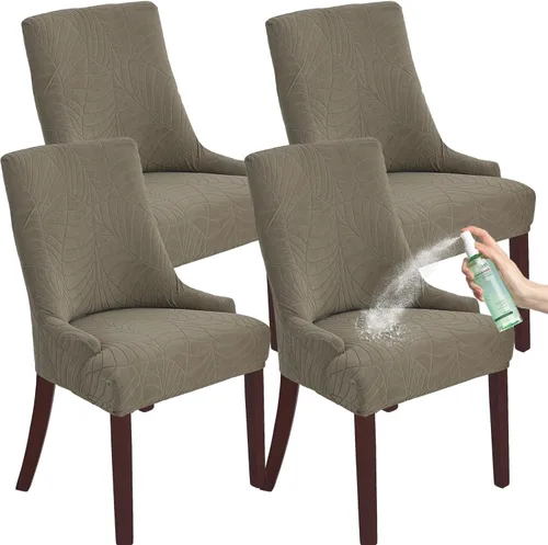 Vista 8 de Wingback - Funda impermeable para silla, funda de jacquard elástica (beige, 1 unidad) Instant room refresh with easy cleanup, dependable mess