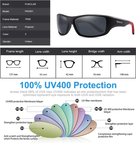Vista 5 de PUKCLAR Gafas de sol deportivas polarizadas para hombres y mujeres, gafas de sol de conducción, ciclismo, correr, pesca, golf, montura irrompible