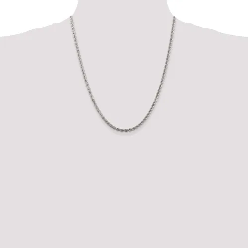 Vista 2 de Collar de cadena de plata de ley maciza de 0.118in con lazo negro