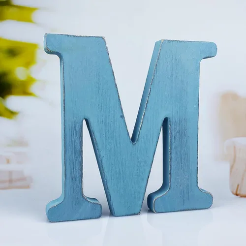 Vista 21 de Letras de madera azul rústica de 6 pulgadas, letras de madera sin terminar para pared, letras decorativas azules retro de pie, decoración de tablero