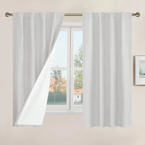 Vista 81 de LAMIT Cortinas opacas cortas de lino de 30 pulgadas para ventanas de cocina sobre el fregadero, cortinas de café texturizadas de lino marfil