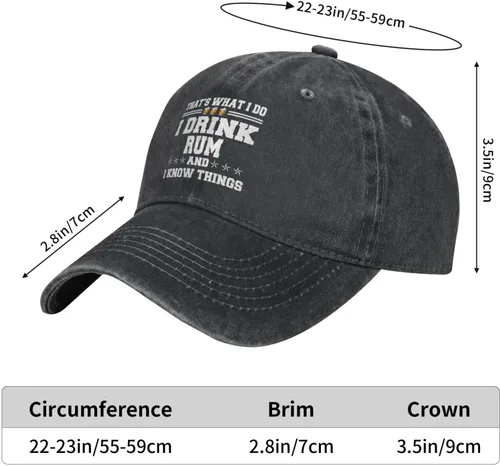 Vista 6 de Gorra de béisbol con texto en inglés "That's What I Do I Drink Rum and I Know Things" para hombre Gorras de béisbol, Negro