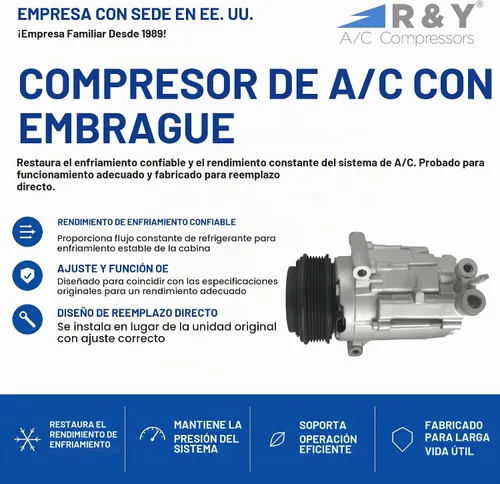 Vista 2 de Compresor de aire acondicionado automotriz RYC y embrague de A/C FG683