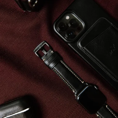 Vista 2 de Bullstrap Correa de reloj de cuero italiano de grano completo para hombre compatible con Apple Watch Series 1-8