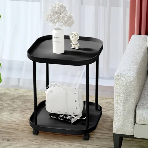 Vista 2 de Mesa auxiliar con ruedas Villertech, mesa auxiliar de sala de estar, mesa auxiliar de sofá móvil de plástico, mesa auxiliar pequeña, mesita de noche
