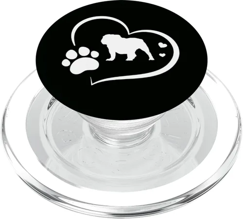 Vista 7 de Bulldog inglés con huella de pata y corazones en PopSockets negros PopGrip intercambiables