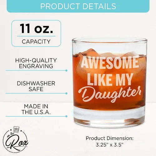 Vista 2 de Regalos de whisky para papá, vaso de whisky grabado "Awesome Like My Daugther" de 11 onzas, regalos del día del padre, regalos de cumpleaños
