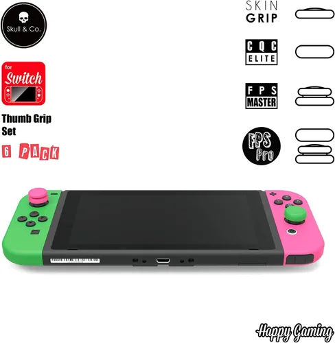 Vista 9 de Skull & Co. Skin, CQC and FPS Thumb Grip Set Joystick Cap Analog Stick Cap for Nintendo Switch Joy-Con Controller - Neon Pink+Green, 3 Pairs(6pcs)