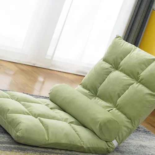Vista 2 de plplaaoo Silla plegable con respaldo para sofá, sofá, verde, estilo moderno, plegable, acero aleado, algodón, verde sólido, portátil