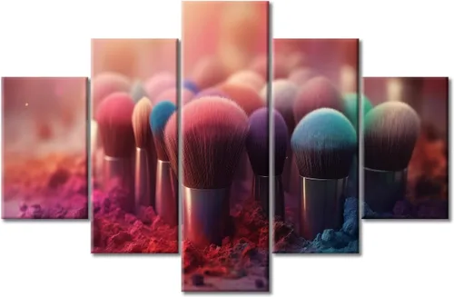 Vista 18 de Póster abstracto de labios de niña, cuadros dorados sobre lienzo, arte de pared, hermosos pósteres e impresiones en lienzo de 5 piezas, arte