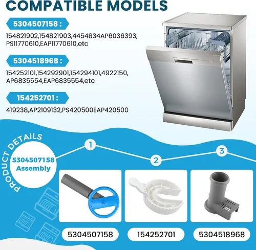 Vista 6 de Conjunto de brazo de pulverización para lavavajillas mejorado 5304507158 Compatible con brazo de pulverización de lavavajillas Frigi-daire
