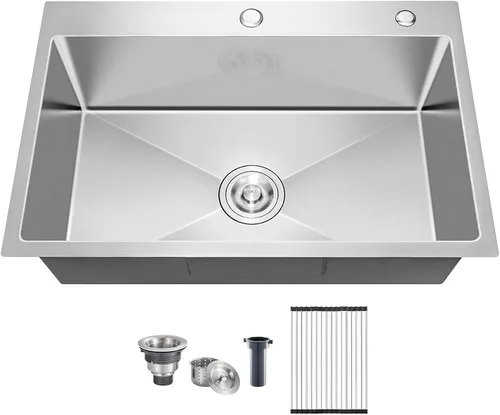 Vista 11 de 23.6 x 17.7 Pulgadas Fregadero de Cocina de Caída, Fregaderos de Cocina de Acero Inoxidable con Nano-Revestimiento, Fregadero de Un Solo Tazón de 8