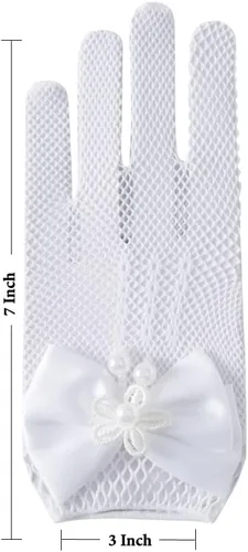 Vista 6 de Guantes blancos para primera comunión, princesa, fiesta de té para niñas de 3 a 12 años