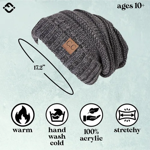 Vista 211 de Funky Junque Gorro de moda de punto trenzado de talla extragrande, grueso, abrigado, suave y holgado