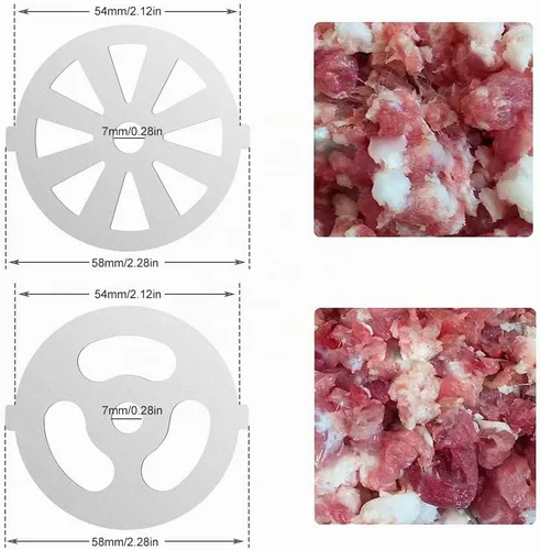 Vista 3 de 6 discos de acero inoxidable para picadora de carne para batidora y picadora, salidas de 7 palabras aplicables (orificio central de 0.27 pulgadas)