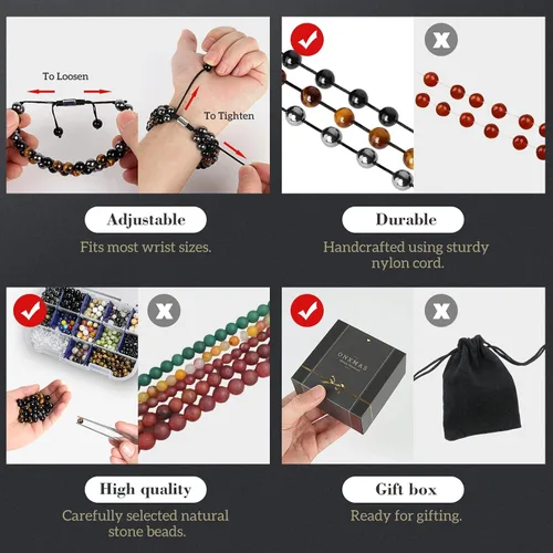 Vista 5 de Pulsera de triple protección hecha a mano para hombres y mujeres, ojo de tigre, obsidiana negra, hematita, cuentas de cristal curativo, joyería trae