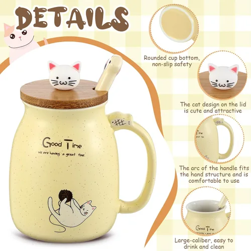 Vista 5 de Uiifan 5 Piezas Regalos para Amantes de los Gatos para Mujeres Regalo de Gato para el Día de la Madre y Cumpleaños - Taza de Té de Cerámica