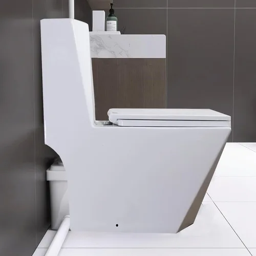 Vista 4 de WinZo Inodoro rectangular con salida trasera con bomba maceradora de 450 W, sistema de descarga ascendente para baño de sótano, cuenco cuadrado