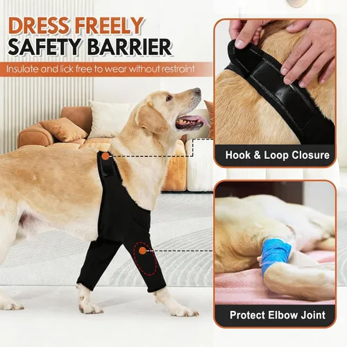 Vista 5 de Dog Elbow Protector Long Sleeve Front Leg Cover Black L Black Waterproof (Pad Upgrade)