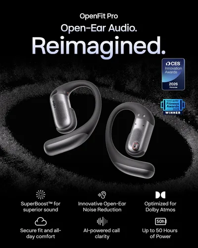 Vista 2 de SHOKZ OpenFit Pro - Auriculares abiertos con reducción de ruido, Dolby Negro