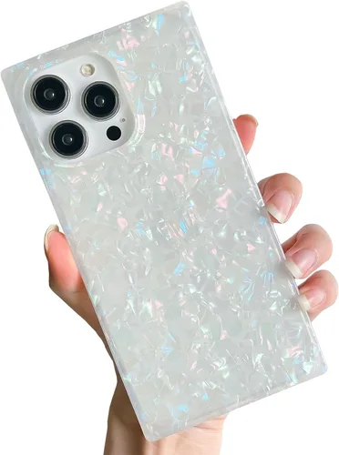 Vista 28 de Elegante concha de madre perla compatible con iPhone 13 de 6.1 pulgadas, elegante y delgada, con borde rectangular, funda protectora de perla