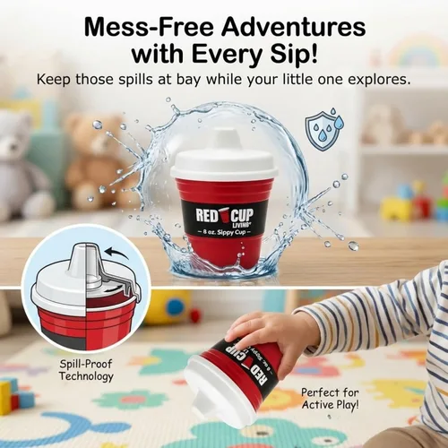 Vista 2 de Red Cup Living Vaso entrenador para bebé, 8 onzas, sin BPA, a prueba de derrames, no tóxico, apto para lavavajillas, tapa a prueba de fugas, fácil