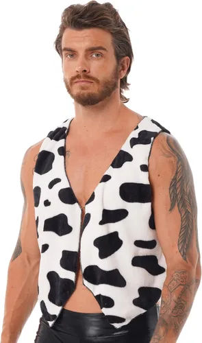 Vista 6 de Chaleco de abrigo sin mangas con estampado de vaca para hombre, chaleco hippie para Navidad, Halloween, disfraz de vaquero