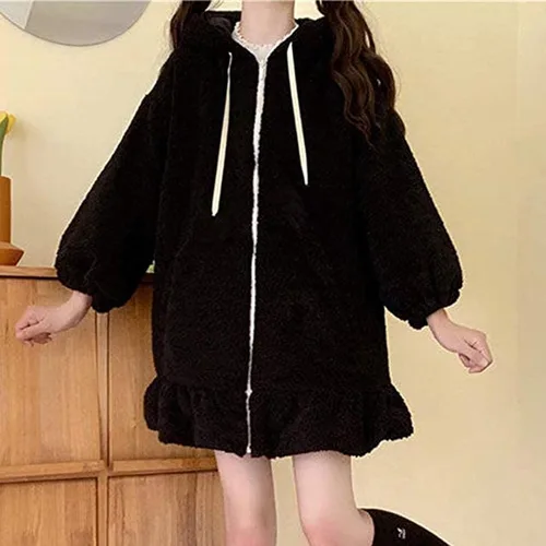 Vista 2 de Sudaderas con capucha de orejas de conejo para mujer, diseño de anime kawaii, dulce y mullido, suéter de conejo mullido, suéter de cosplay