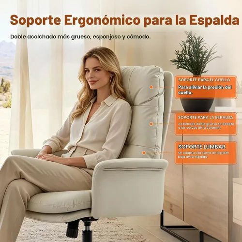 Vista 5 de IWMH Silla de escritorio cómoda,Silla de oficina ejecutiva,Silla de Beige lechoso