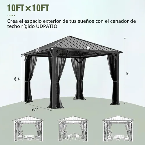Vista 2 de UDPATIO - Cenador de techo rígido de 10 x 10 pies, kiosco de metal para patio