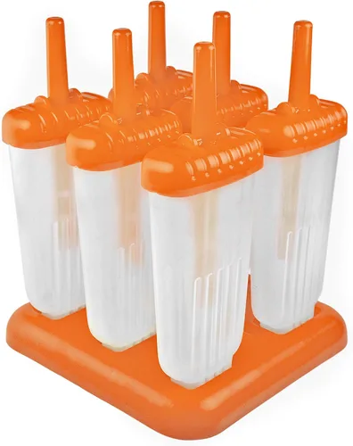 Vista 8 de Tovolo Groovy - Juego de 6 moldes para paletas congeladas caseras, moldes reutilizables para paletas con palos y protector de goteo, aptos para Azul