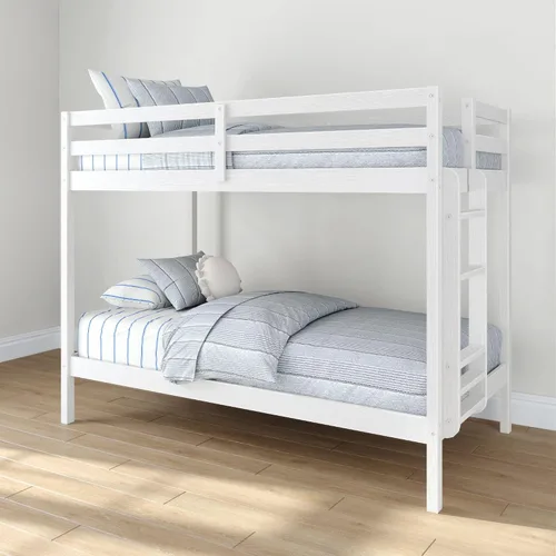 Vista 9 de Grain & Grove - Litera de dos camas con oso, estructura de litera resistente para niños, litera de madera contrachapada con escalera, barandilla