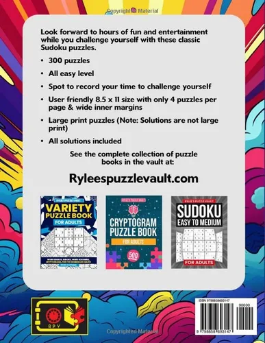 Vista 2 de Rylee's Easy Sudoku Puzzles For Adults Engaging Sudoku Puzzle Book With 300 Puzzles & Solutions