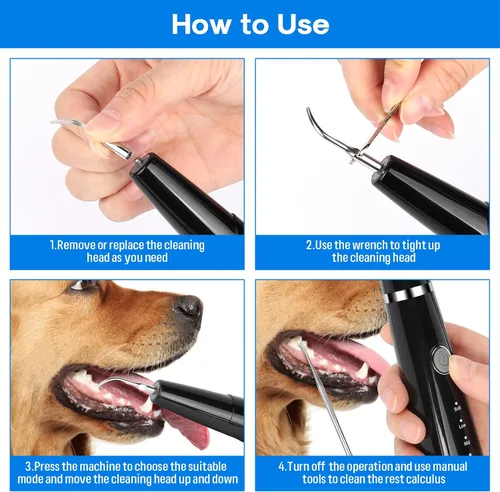 Vista 5 de Kit de limpieza ultrasónica de dientes de perro para limpieza de dientes de mascotas, removedor de placa de perro para dientes, 5 modos