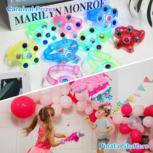 Vista 4 de Paquete de 24 pulseras LED Fidget Spinner – Recuerdos de fiesta que brillan en la oscuridad para niños de 4 a 8 a 12, juguetes de caja del tesoro