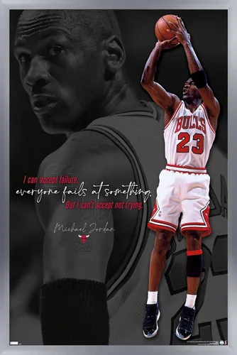 Vista 14 de Trends International Michael Jordan - Póster de pared con texto en inglés «Can't Accept Not Trying», 14.725 x 22.375 pulgadas, versión enmarcada