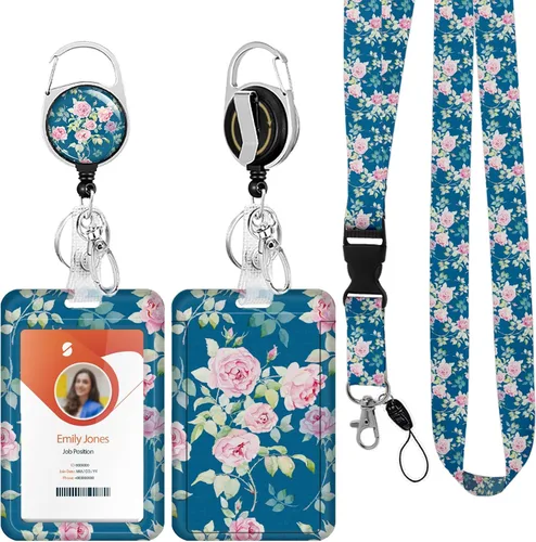 Vista 9 de Soporte para tarjetas de identificación con cordón, soporte retráctil para tarjetas de identificación, correa desmontable para el cuello con carrete
