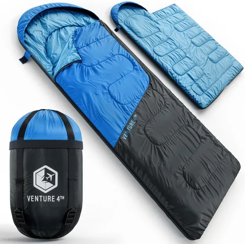 Vista 13 de VENTURE 4TH Saco de dormir para mochileros – XXL, tamaños dobles e individuales – Saco de dormir ligero para clima cálido y frío para adultos, niños