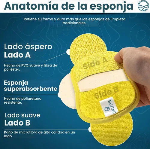 Vista 4 de Paquete de 10 esponjas de cocina – Esponjas de goma lavables y reutilizables para platos – 6 X 3 pulgadas - Multicolor