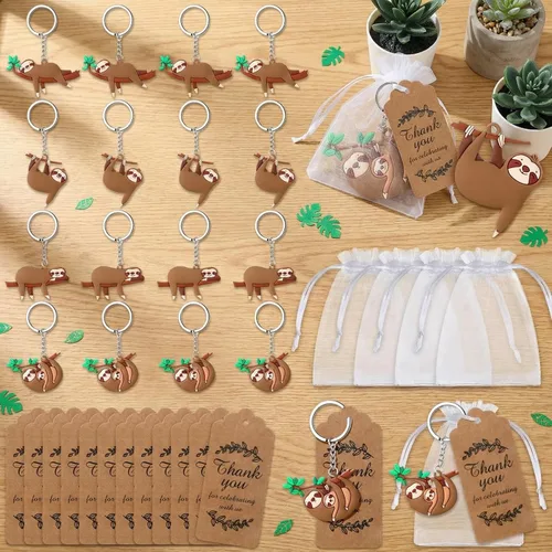 Vista 7 de Fumete 72 llaveros de fiesta de perezosos para baby shower, recuerdos divertidos de perezoso con etiquetas de agradecimiento y bolsas de regalo