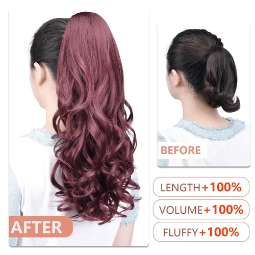Vista 6 de Extensiones de cabello rizado para mujer, pinza de extensiones de cabello sintético de cola de caballo de 22 pulgadas, extensiones de cabello