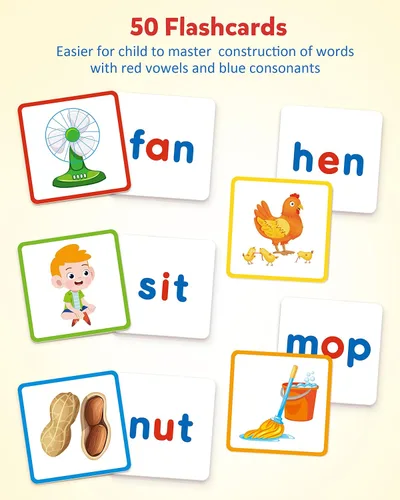 Vista 3 de Coogam - Juguete educativo Montessori, cartas didácticas de clasificación de letras de lectura de vocales cortas, rompecabezas del alfabeto, juego