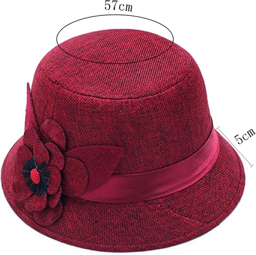 Vista 4 de Sombrero redondo de cloche para mujer, de lana vintage de los años 20, para fiesta de iglesia, sombrero cálido de invierno para mujer