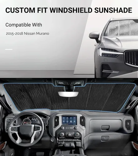 Vista 2 de Pigenius Parasol de parabrisas para Nissan Murano 2015-2018, reversible, color plateado y negro