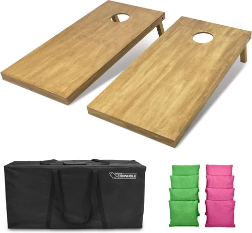 Vista 76 de GoSports 4 ft x 2 ft Regulation Size Wooden Cornhole Boards Set with Light Brown Finish - Includes Carrying Case and Bean Bags Negro- gris