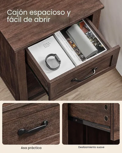 Vista 6 de VASAGLE Colección LIRY - Mesita de noche de granja con estación de carga, mesa de cabecera, mesa auxiliar con cajón, compartimento abierto