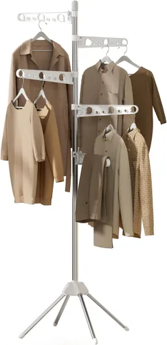 Vista 10 de CASAMAYA Tendedero plegable para ropa de 74.8 pulgadas, 2 niveles, con riel giratorio para 54 piezas de ropa, ahorro de espacio, interior, acero
