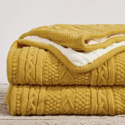 Vista 12 de Longhui bedding - Manta de punto trenzado de acrílico sherpa, gruesa, suave, grande, acogedora, manta de vellón tejida de color rojo vino para sofá